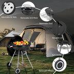 28-Inch Portable Charcoal Grill with Wheels and Storage Holder, Porcelain-Enameled Lid and Ash Catcher & Thermometer, Round Barbecue Kettle Grill Bowl Wheels for Outdoor Party Camping Picnic