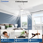 Modern Ceiling Fans with Lights, 72 Inch Ceiling Fan with Light and Remote, Bedroom Living Room Library Cafe Outdoor/Industrial,24W 3CCT Dimmable, 8 Blades 6 Speed Reversible Quiet DC Motor, Black