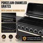 6-Burner Propane Gas Grill with Side Burner, 59000 BTU Outdoor BBQ Grill with Porcelain-Enameled Grates, Warming Rack, Side Tables, Bottle Opener, Thermometer and Wheels for Patio Backyard Cooking