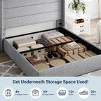 Allewie Queen Size Lift Up Storage Bed Modern Wingback Headboard Hydraulic Support