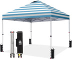 Crown Shades 10x10 Pop Up Canopy - Beach Tent with One Push Setup - Outdoor Sun Shade for Events, Parties, Camping - Gazebo with STO-N-Go Cover Bag, Silver Coated Top, 3 Height& 4 Sand Bags, Yellow