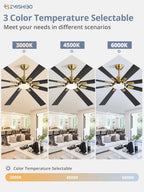 ZMISHIBO 72 inch Large Ceiling Fans with Lights and Remote, Indoor/Outdoor Black Modern Ceiling Fan for Kitchen Living Room Patio, 6 Speed Reversible Quiet DC Motor, 3 CCT, Dual Finish 8 Blades