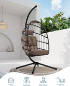 SWITTE Egg Chair Outdoor with Stand Indoor Wicker Hanging Egg Swing Chair with Cushion