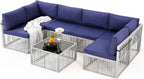 Pamapic 7-Piece Outdoor Sectional Furniture Set, All-Weather Wicker Patio Sofa with Washable Cushions, Gray Waterproof Rattan Conversation Set for Backyard, Poolside, Garden (Gray Cushions)