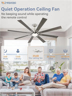 ZMISHIBO 72 inch Large Ceiling Fans with Lights and Remote, Indoor/Outdoor Black Modern Ceiling Fan for Kitchen Living Room Patio, 6 Speed Reversible Quiet DC Motor, 3 CCT, Dual Finish 8 Blades