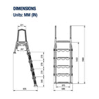 Aqua Select White Anti-Slip Pool Steps with White Steps and White Outside Flip-up Safety Ladder, 48-54H