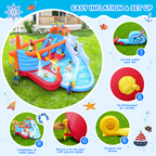 9 in1 Inflatable Slide Water Park Jump Area Dual Slides Climbing Wall  Anchor Ring Toss Basketball Hoop Dual Water Guns Shallow and Bathing Pools