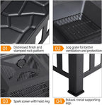 Yaheetech Multifunctional Fire Pit Table 32in Square Metal Firepit Stove Backyard Patio Garden Fireplace for Camping, Outdoor Heating, Bonfire and Picnic