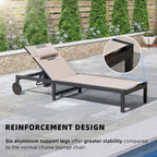 PURPLE LEAF Patio Tanning Lounge Chair Set with Face Down Hole Outdoor Aluminum Adjustable Reclining Chairs Wheels Pillows and Table for Poolside Beach Sunbathing Lounger, Beige