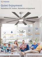 ZMISHIBO 72 inch Large Ceiling Fans with Lights and Remote, Indoor/Outdoor Black Modern Ceiling Fan for Kitchen Living Room Patio, 6 Speed Reversible Quiet DC Motor, 3 CCT, Dual Finish 8 Blades