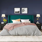 Allewie Full Size Velvet Bed Frame Vertical Channel Tufted Wingback Headboard Upholstered Bed