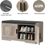 2-Tier Storage Bench, Shoe Bench with Thickened Padded Seat Cushion, Entryway Bench with 4 Doors, Adjustable Shelf, 13.8 D x 45.3 W x 18.5 H, for Entryway, Living Room, Bedroom, White