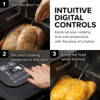 Nuwave Brio 15.5Qt Air Fryer/Oven quickly reheats, bakes, and dehydrates food with a temperature control range of 50��-425��F 1800W.
