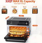 Aeitto® 32-Quart PRO Large Air Fryer Oven| Toaster Oven Combo | with Rotisserie, Dehydrator and Full Accessories | 19-In-1 Digital Airfryer | Fit 13 Pizza, 9pcs Toast, 1800w, Black