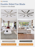 ZMISHIBO 72 inch Large Ceiling Fans with Lights and Remote, Indoor/Outdoor Black Modern Ceiling Fan for Kitchen Living Room Patio, 6 Speed Reversible Quiet DC Motor, 3 CCT, Dual Finish 8 Blades