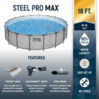 Bestway Steel Pro MAX 15’ x 48 Metal Frame Above Ground Pool, Blue, POOL ONLY