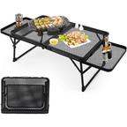 SROEDTY 40 Inch Folding Metal BBQ Grill Table, Adjustable Height Outdoor Cooking Table with 2 Side Tables, Lightweight Portable Design for Camping, Picnic and Backyard Barbecue