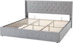 Allewie Queen Size Lift Up Storage Bed Modern Wingback Headboard Hydraulic Support