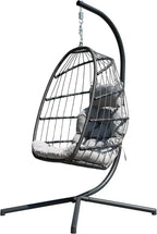 HWB Hanging Egg Chair with Stand Patio Wicker Hammock Egg Swing Chair Cushion for Bedroom