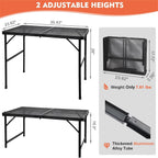 3FT Camping Folding Table with Adjustable Height(16.5/26), Black Metal Mesh Table with Carry Handle, Lightweight Portable Folding Grill Table for Camping Tailgating BBQ Picnic Indoor, up to 66 lbs