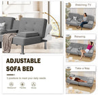 Shahoo Modern Linen Upholstered Convertible Folding Futon Sofa Bed with Removable Armrests