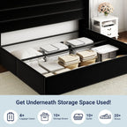 Allewie Queen Size Lift Up Storage Bed Modern Wingback Headboard Hydraulic Support