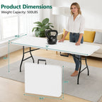 WASUHE Folding Table 4 FT Lightweight Table, Fold-in-Half Plastic Rectangular Table Metal Legs, Easy to Store, Perfect for Party, Dining, Wedding, Events, White