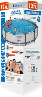Steel Pro MAX 10 Foot x 30 Inch Round Metal Frame Above Ground Outdoor Backyard Swimming Pool Set with 330 GPH Filter Pump