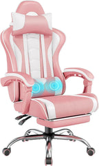 Gaming Chair with Massage Lumbar Support and Footrest Height Office Gaming Chair
