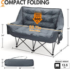 Double Camping Chair for Two Adults Folding Padded Loveseat with Cup Holders and Carry Bag 600 lbs