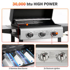 Outdoor BBQ Grill, Powerful 30,000BTU Gas Propane Grill, Stainless Steel Grill with Storage Shelves, Portable Grill for RV Party Camping Patio