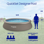 Funsicle QuickSet Designer Above Ground Swimming Pool Set – with FB800 Filter Pump, 14' x 36, Inflatable Top Ring, Round, Double Rattan