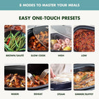8-in-1 Programmable 6QT Electric Slow Cooker with Dishwasher-Safe Lid and Removable Base