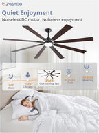 ZMISHIBO 72 inch Large Ceiling Fans with Lights and Remote, Indoor/Outdoor Black Modern Ceiling Fan for Kitchen Living Room Patio, 6 Speed Reversible Quiet DC Motor, 3 CCT, Dual Finish 8 Blades