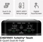Chefman 6 Quart Dual Basket Air Fryer - Digital Touchscreen, Smart Sync Finish, Hi-Fry, Auto Shutoff, 2 Independent 3QT Nonstick Dishwasher-Safe Frying Baskets - Digital Double Air Fryer - Black