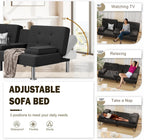 Shahoo Modern Linen Upholstered Convertible Folding Futon Sofa Bed with Removable Armrests