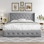 Allewie Queen Size Lift Up Storage Bed Modern Wingback Headboard Hydraulic Support