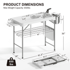 EVOKEDEN 42.5 Fish Cleaning Table w/ Sink, Folding Camping Table & Fish Cleaning Station w/ Measure Mark