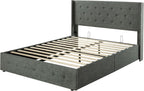 Allewie Queen Size Lift Up Storage Bed Modern Wingback Headboard Hydraulic Support