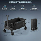 48 Extra Large Folding Travel Cart 560 lb Capacity 350 L Heavy Duty Utility Cart with Brakes