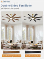 ZMISHIBO 72 inch Large Ceiling Fans with Lights and Remote, Indoor/Outdoor Black Modern Ceiling Fan for Kitchen Living Room Patio, 6 Speed Reversible Quiet DC Motor, 3 CCT, Dual Finish 8 Blades