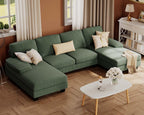 Furmax Sectional Couches for Living Room U-Shaped Sofa Couch Linen Fabric 4 Seat Sofa Set