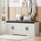 2-Tier Storage Bench, Shoe Bench with Thickened Padded Seat Cushion, Entryway Bench with 4 Doors, Adjustable Shelf, 13.8 D x 45.3 W x 18.5 H, for Entryway, Living Room, Bedroom, White