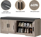 2-Tier Storage Bench, Shoe Bench with Thickened Padded Seat Cushion, Entryway Bench with 4 Doors, Adjustable Shelf, 13.8 D x 45.3 W x 18.5 H, for Entryway, Living Room, Bedroom, White