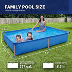 Honeydrill 6.2ft x 4.2ft x 16.5in Rectangular Metal Frame Above Ground Swimming Pool for Family, Blue