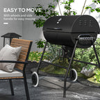 Outsunny Barrel Charcoal BBQ Grill with 420 sq.in. Cooking Area, Wheeled Outdoor Barbecue, Black
