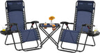 3PCS Zero Gravity Recliner Portable Outdoor Reclining Chair Set Side Table Lounge Chairs