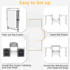 Costway Folding Portable Aluminum Camping Grill Table w/ Storage Organizer Windscreen Grey