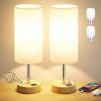 Touch Bedside Table Lamp with USB Wood Base 3 Way Dimmable Small Nightstand Lamp with LED Bulb for Bedroom Living Room