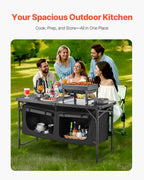 VEVOR Camping Kitchen Table, Quick set-up Folding Camping Table with A Carrying Bag, 3 Adjustable Heights, MDF Camping Table, Ideal for Outdoor Picnics, BBQs, Camping, RV Traveling